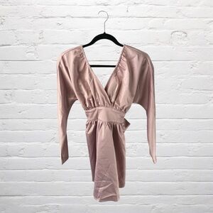 Pretty Little Thing // Elegant Pink Wrap Satin Skater Dress with Tie Detail